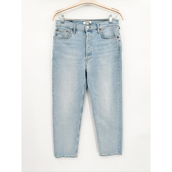 Re/Done 70s Stove Pipe Straight Leg Stretch Denim Blue Jeans in River Fade Sz 30 - Picture 2 of 7